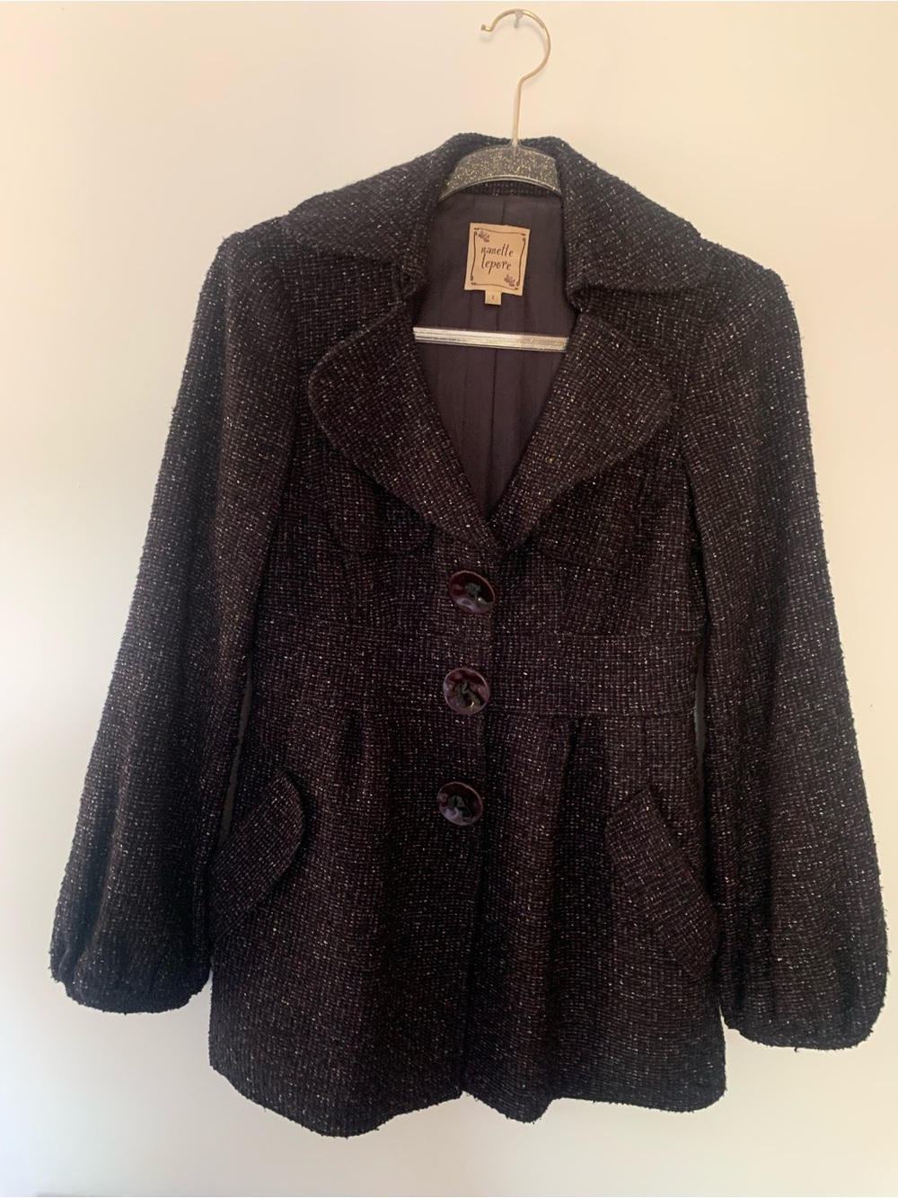 Nanette Lepore Eggplant Tweed Pea Coat